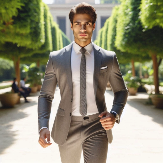 Swap Your Face Onto a Dashing Man in a Stylish Gray Suit